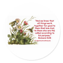 Romans 8:28 Bee Motif Round Stickers