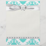 romantic aqua blue on white elegant damask personalized flyer