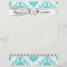 romantic aqua blue on white elegant damask personalized flyer