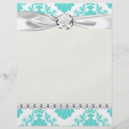 romantic aqua blue on white elegant damask personalized flyer