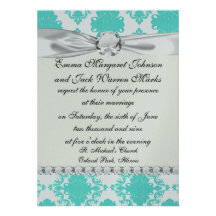 romantic aqua blue on white elegant damask personalised invites