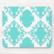 romantic aqua blue on white elegant damask