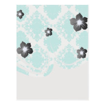 romantic aqua blue on white elegant damask postcards
