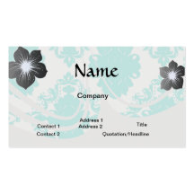romantic aqua blue white damask design business cards