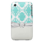 romantic aqua blue white damask design iPhone 3 Case-Mate case