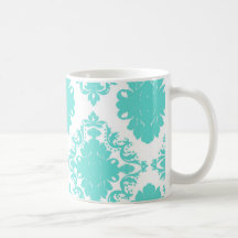 romantic aqua blue white damask design coffee mugs