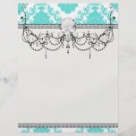 romantic aqua blue white damask design personalized flyer