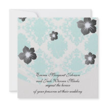 romantic aqua blue white damask design personalised invite