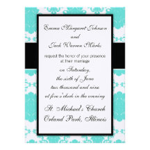 romantic aqua blue white damask design personalized announcement