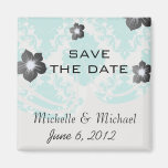 romantic aqua blue white damask design magnet