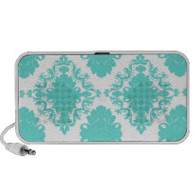 romantic aqua blue white damask design mp3 speaker