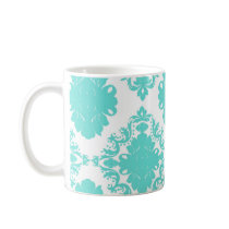 romantic aqua blue white damask design coffee mugs
