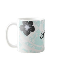 romantic aqua blue white damask design mug