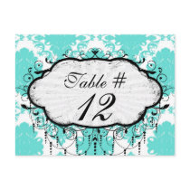 romantic aqua blue white damask design post card