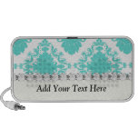 romantic aqua blue white damask design iPhone speakers