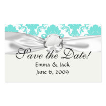 romantic aqua blue white damask design rectangle stickers