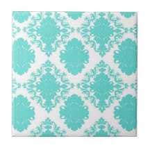 romantic aqua blue white damask design ceramic tiles