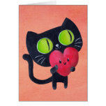 Romantic Cat hugging Red Cute Heart Card