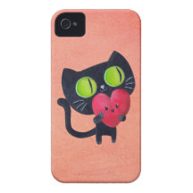Romantic Cat hugging Red Cute Heart iPhone 4 Cover