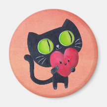Romantic Cat hugging Red Cute Heart Magnets