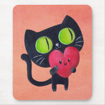 Romantic Cat hugging Red Cute Heart Mouse Pads