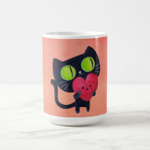 Romantic Cat hugging Red Cute Heart Mug