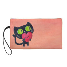 Romantic Cat hugging Red Cute Heart Wristlet