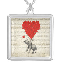 Romantic elephant & heart balloons pendants