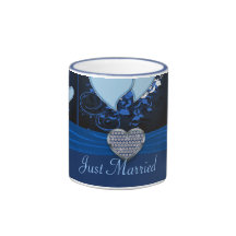 Romantic Hearts In Blue Floral Just Married Mug
