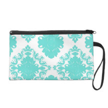 romantic light aqua blue on white elegant damask wristlets