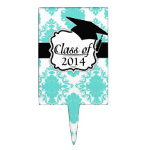 romantic light aqua blue on white elegant damask rectangular cake topper