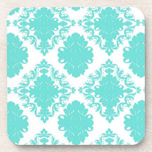 romantic light aqua blue on white elegant damask beverage coasters