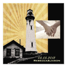 Romantic modern elegant Lighthouse beach Wedding Art Photo