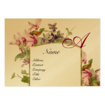 ROMANTIC MONOGRAM,Cyclamens pink green gold Business Cards
