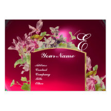 ROMANTIC MONOGRAM,Cyclamens pink green white Business Card Template