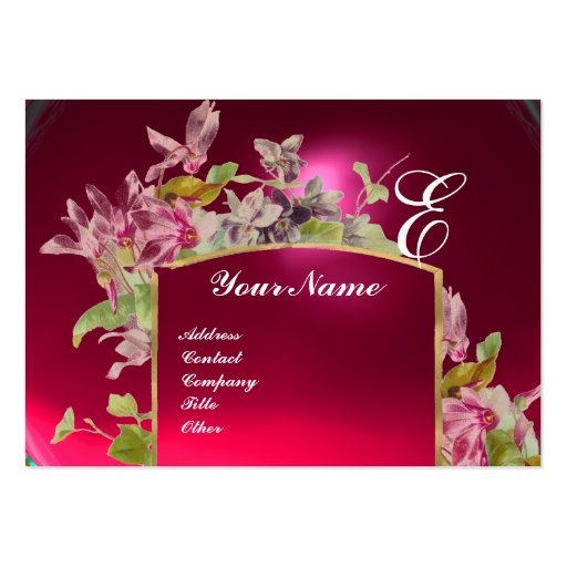 ROMANTIC MONOGRAM,Cyclamens pink green white Business Card Template
