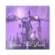 Romantic purple castle dream vintage wedding fridge magnets