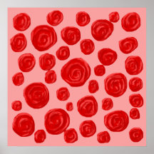 Romantic red rose pattern. On Pink. Poster