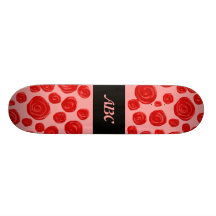 Romantic red rose pattern. On Pink. Custom Skateboard