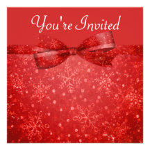 Romantic Red & Shimmer Snowflakes Wedding Personalized Invite