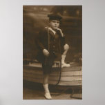 Romantic sailor leaning on boat poster