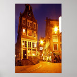 Romantic street view in Amsterdam city at night