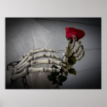 Romantic Valentine's Day skeleton holding a rose posters