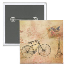 Romantic Vintage Paris in Spring Collage Pinback Button