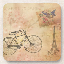 Romantic Vintage Paris in Spring Collage Drink Coaster