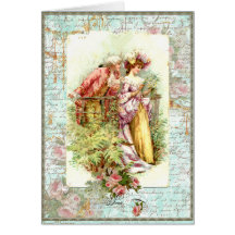 Romantic Vintage Regency Couple with Roses Greeting Card