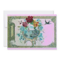 ROMANTICA 3 Floral Blue Pink Wedding Party Personalized Invitation