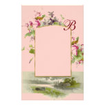 ROMANTİCA MONOGRAM / CYCLAMENS,pink green Custom Stationery