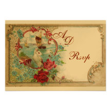 ROMANTICA  MONOGRAM RSVP, red blue pink gold Custom Invitations