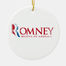 Romney - Believe in America (red).png Christmas Tree Ornaments